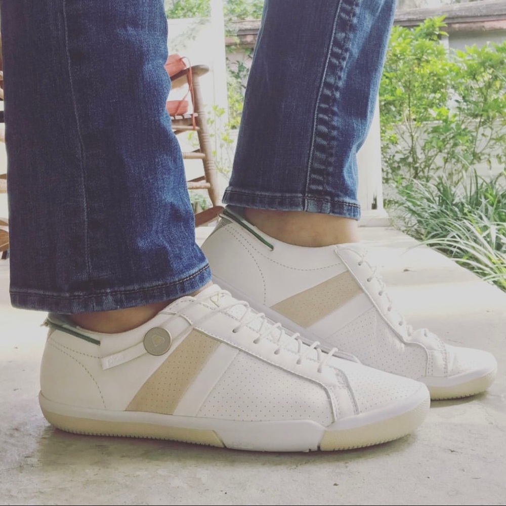 PLAE #552010-100 MULBERRY WHITE Green Men's Full Grain Leather Casual Sneakers